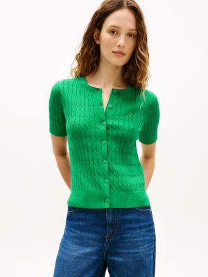 Short-Sleeve Cable Knit Cardigan