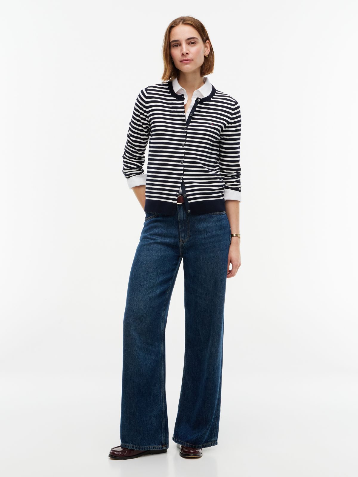 Lightweight Striped Cardigan — Navy Blue