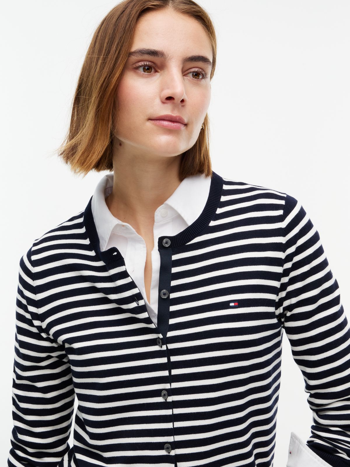 Lightweight Striped Cardigan — Navy Blue