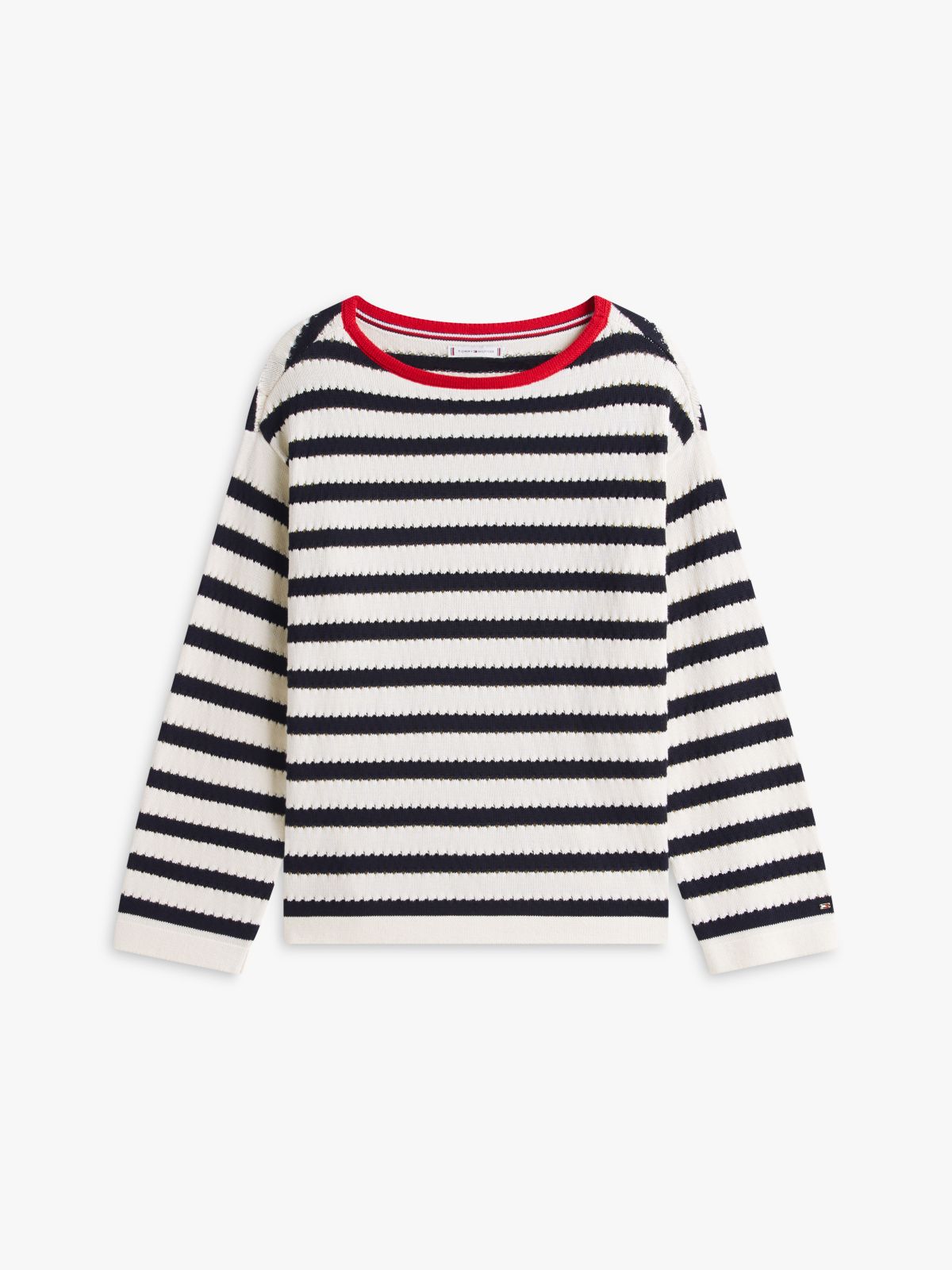 Breton Stripe Pointelle Boatneck Sweater — Navy