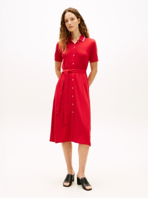 Tommy Hilfiger Belted Tipped Midi Polo Dress