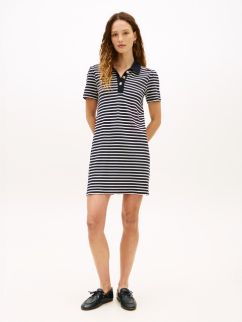 Tommy Hilfiger Gold-Button Striped Interlock Polo Dress