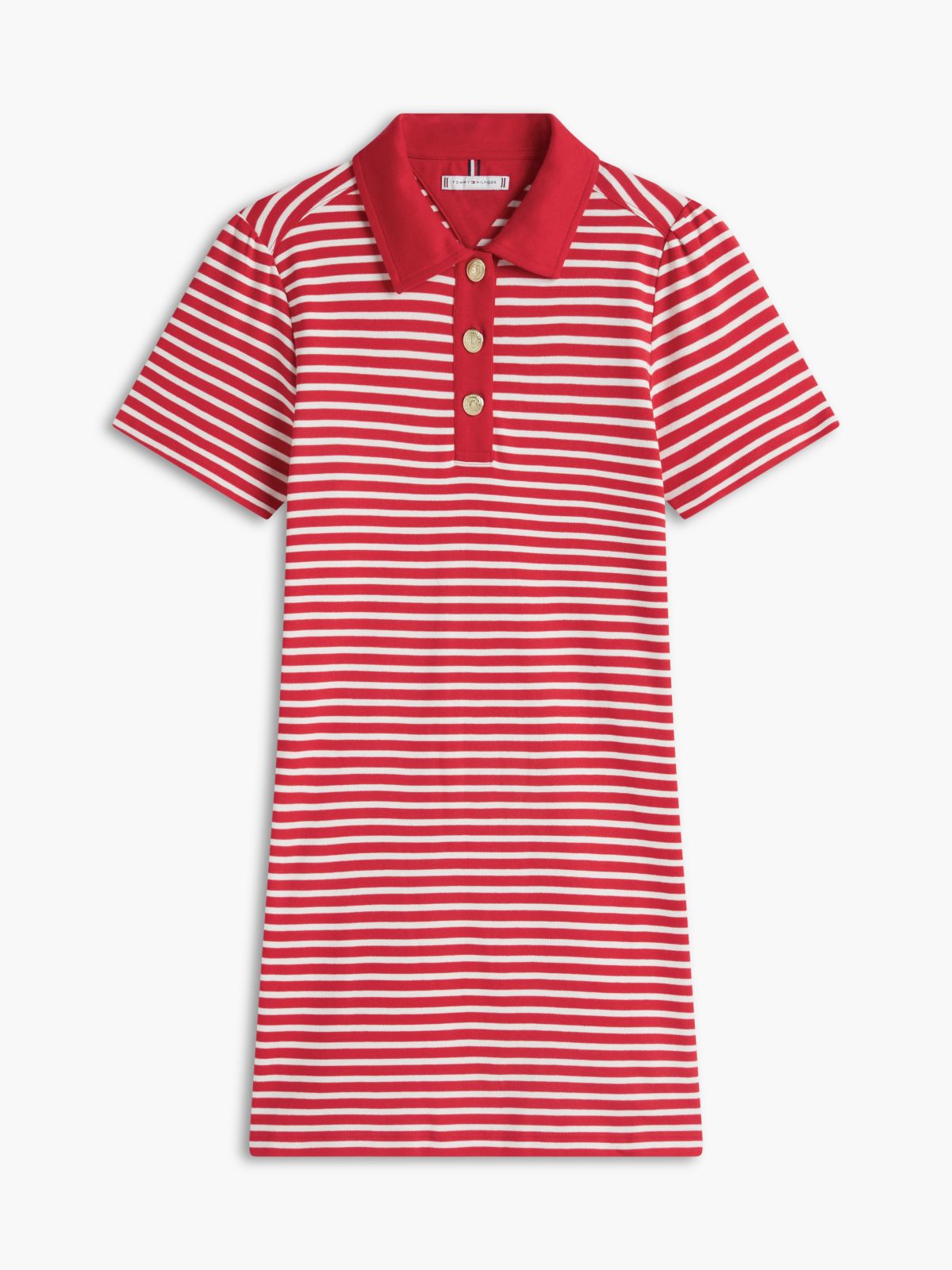 Gold-Button Striped Interlock Polo Dress — Primary Red