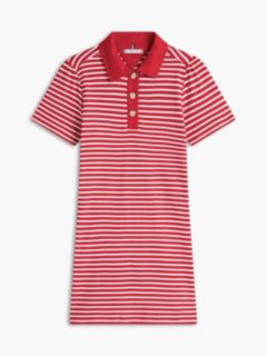 Gold-Button Striped Interlock Polo Dress — Primary Red 5
