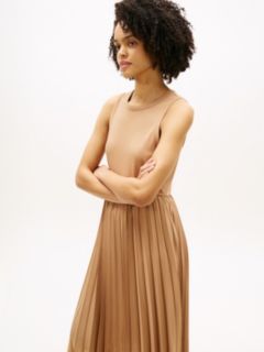 Mixed-Media Pleated Tank Dress — Iconic Camel 2