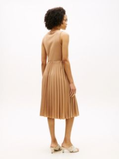 Mixed-Media Pleated Tank Dress — Iconic Camel 4