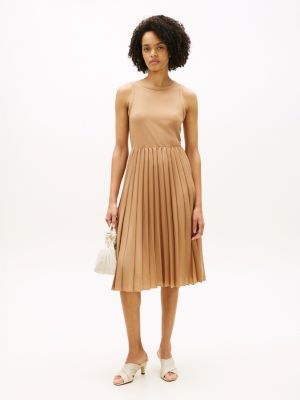 Mixed-Media Pleated Tank Dress