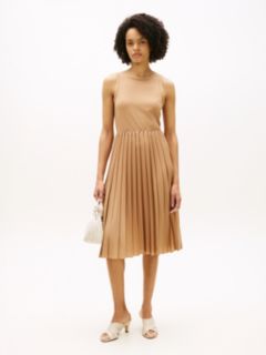 Mixed-Media Pleated Tank Dress — Iconic Camel 1
