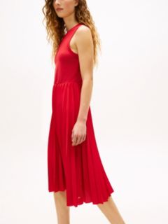 Mixed-Media Pleated Tank Dress — Primary Red 3