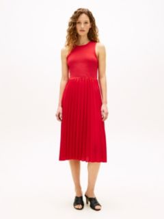 Mixed-Media Pleated Tank Dress — Primary Red 1