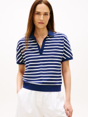 Relaxed Fit Heathered Stripe Polo, Preppy Navy Combo
