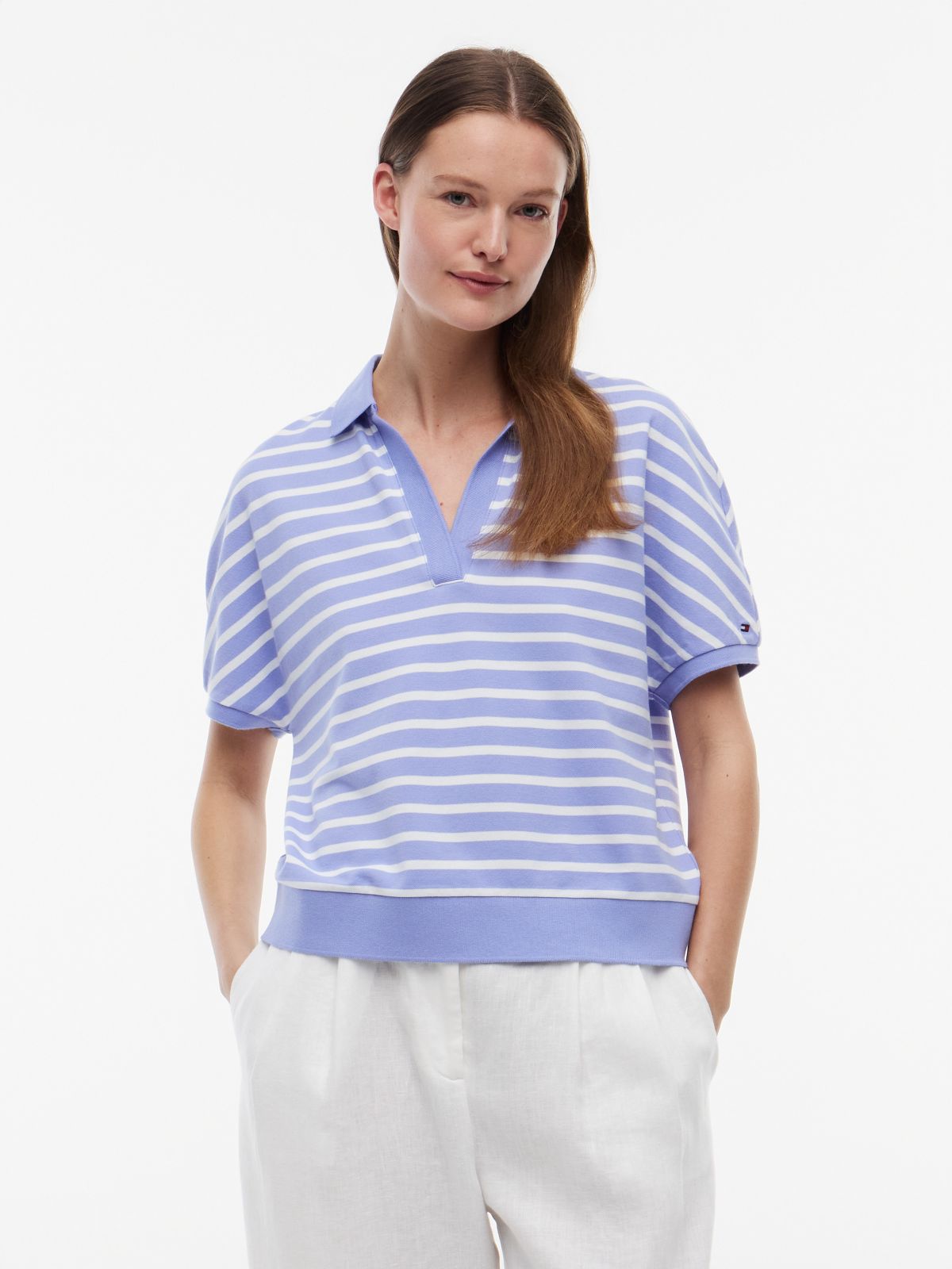 Relaxed Fit Heathered Stripe Polo — Thunder Lilac Stripe
