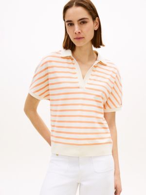 Relaxed Fit Heathered Stripe Polo, Rich Cream Combo