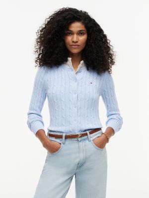 Cable Knit Cardigan, Sweet Blue