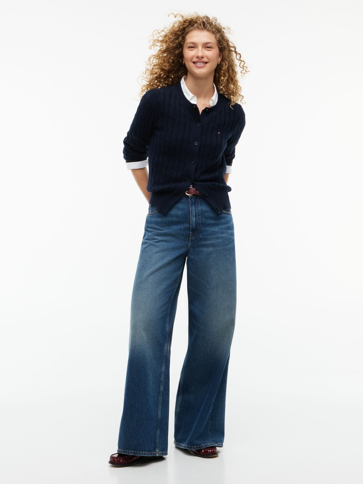 Cable Knit Cardigan — Navy Blue