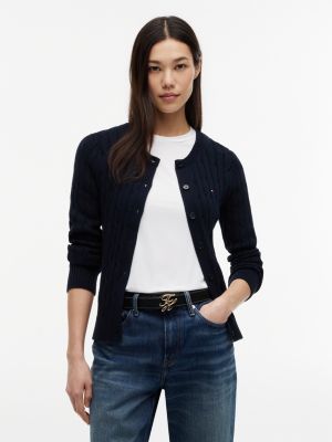 Cable Knit Cardigan, Navy Blue