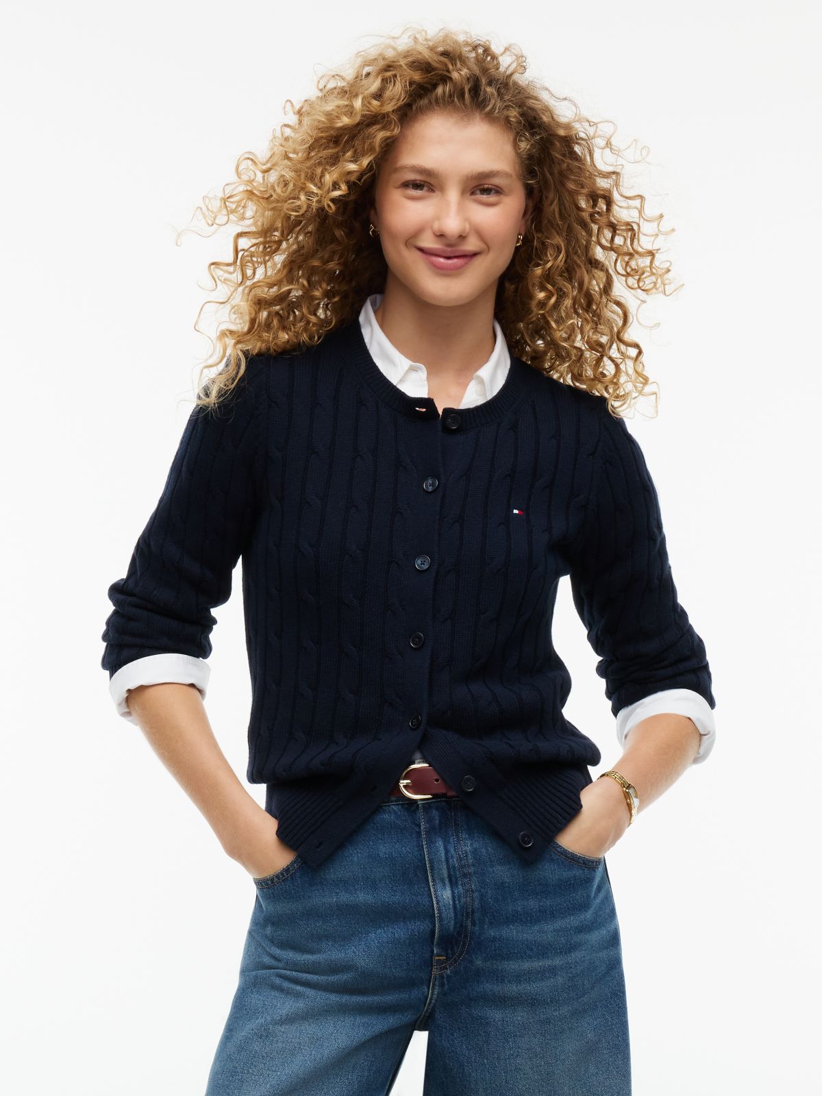 Cable Knit Cardigan — Navy Blue