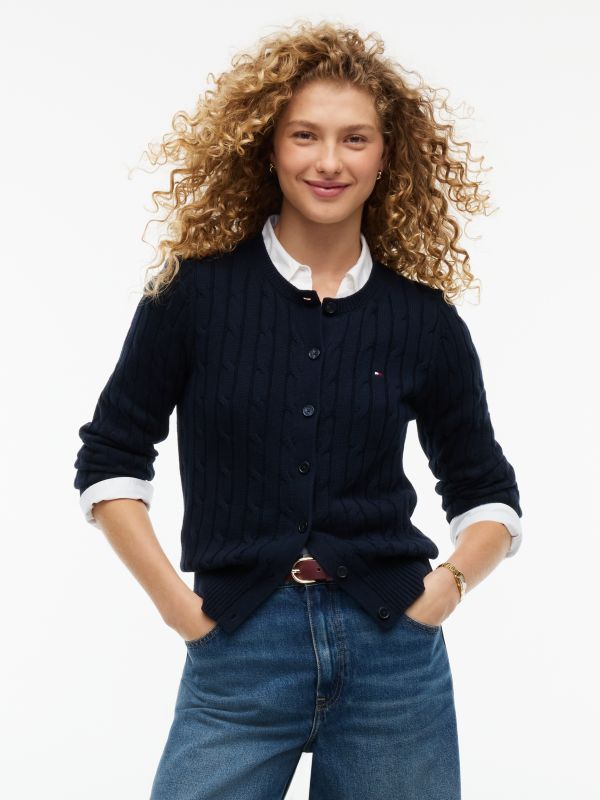 Cable Knit Cardigan — Navy Blue