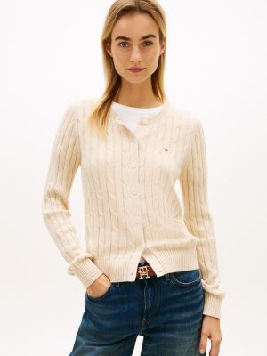 Cable Knit Cardigan, Beige Heather