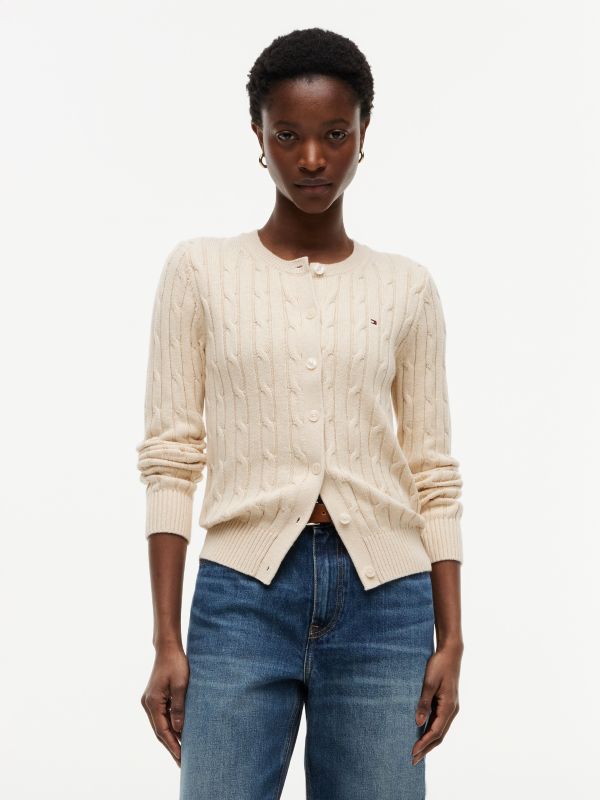 Cable Knit Cardigan — Beige Heather