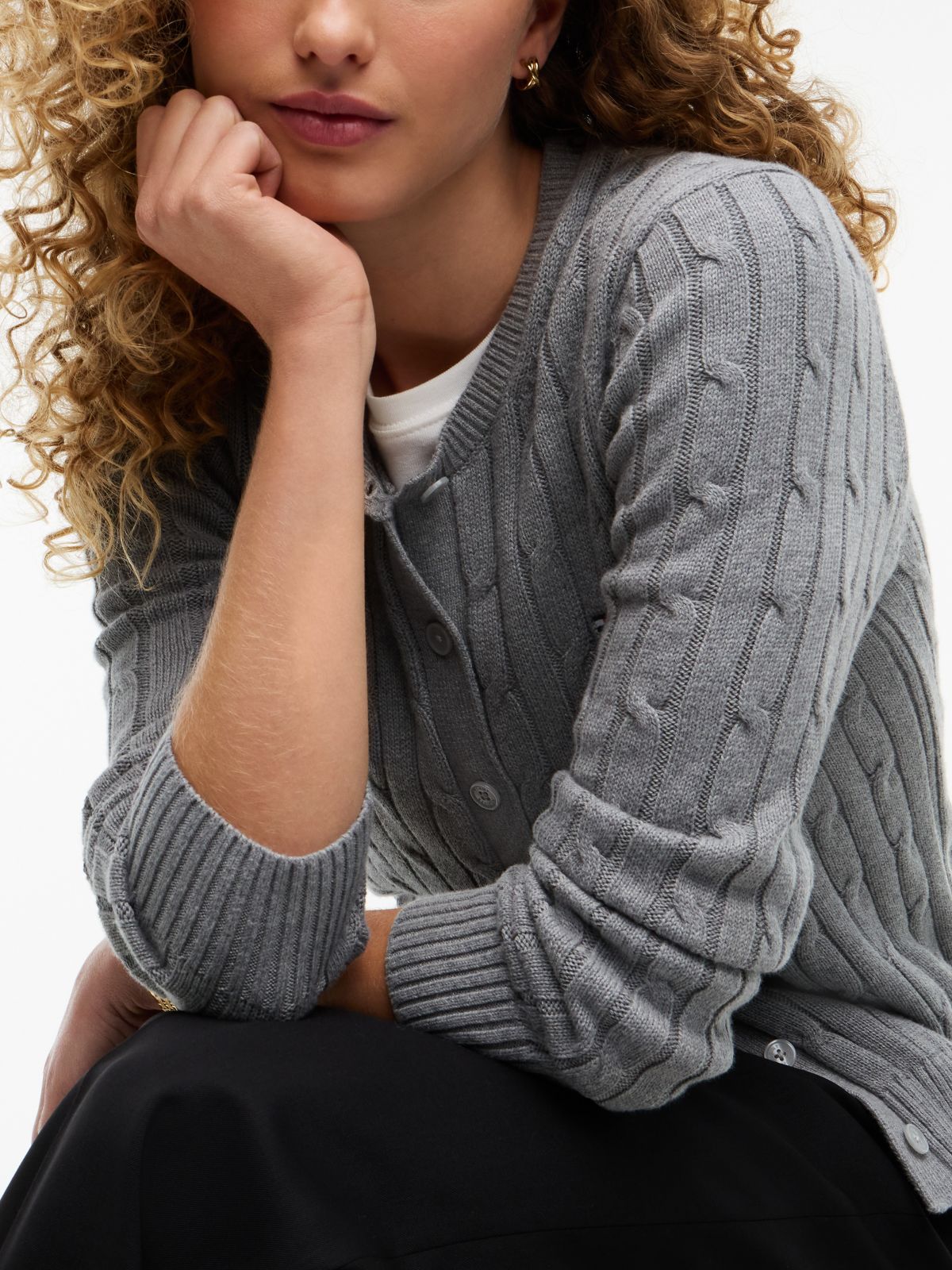 Cable Knit Cardigan — Grey Heather