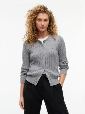 Cable Knit Cardigan, Grey Heather