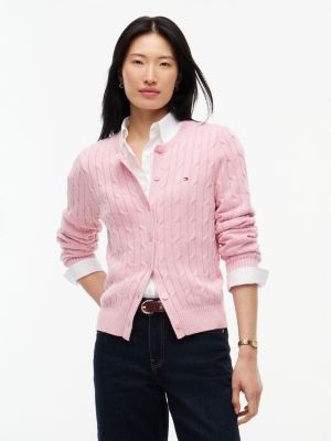 Cable Knit Cardigan, Pink