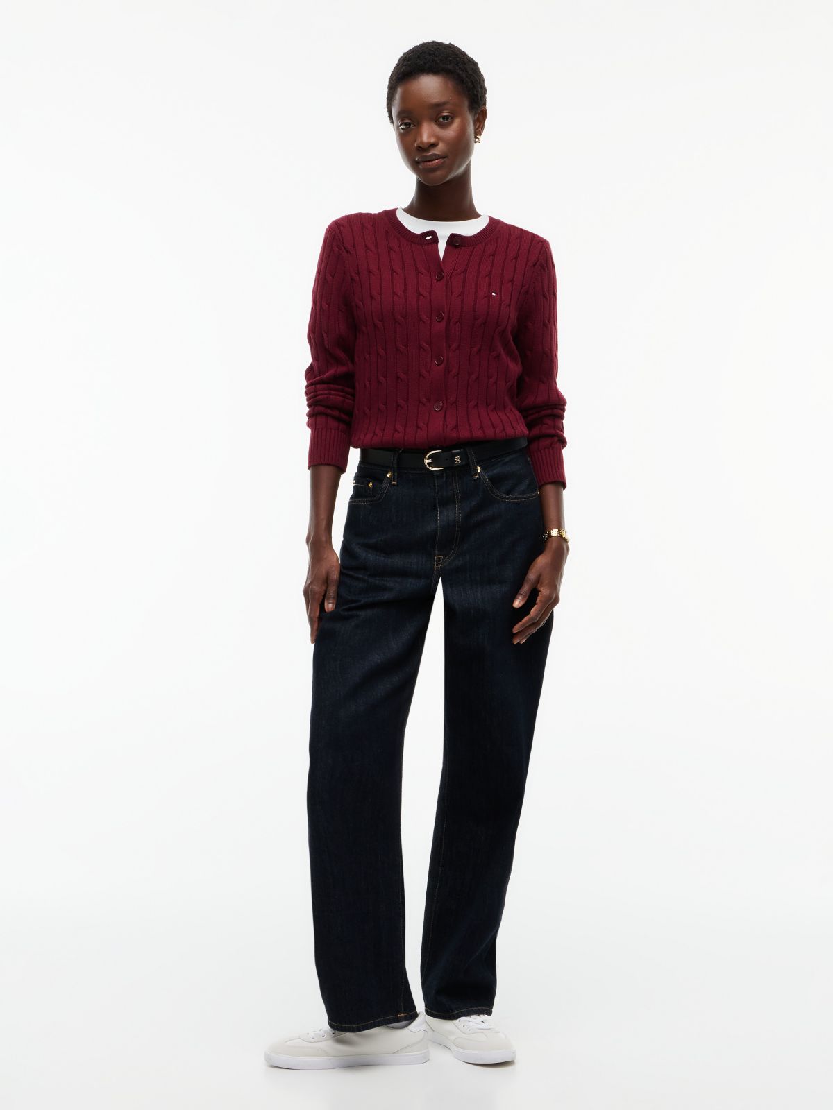 Cable Knit Cardigan — Burgundy