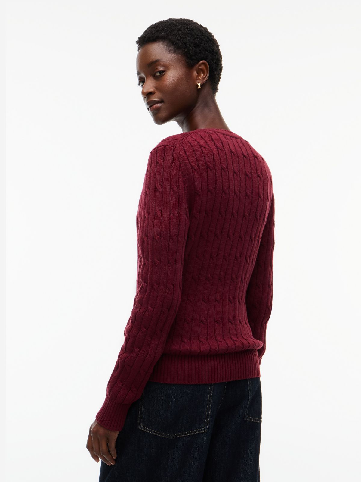 Cable Knit Cardigan — Burgundy