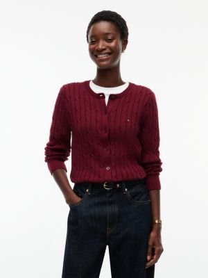 Cable Knit Cardigan, Burgundy