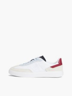 Monogram Mixed-Media Skater Sneaker — White/Sky Blue 7