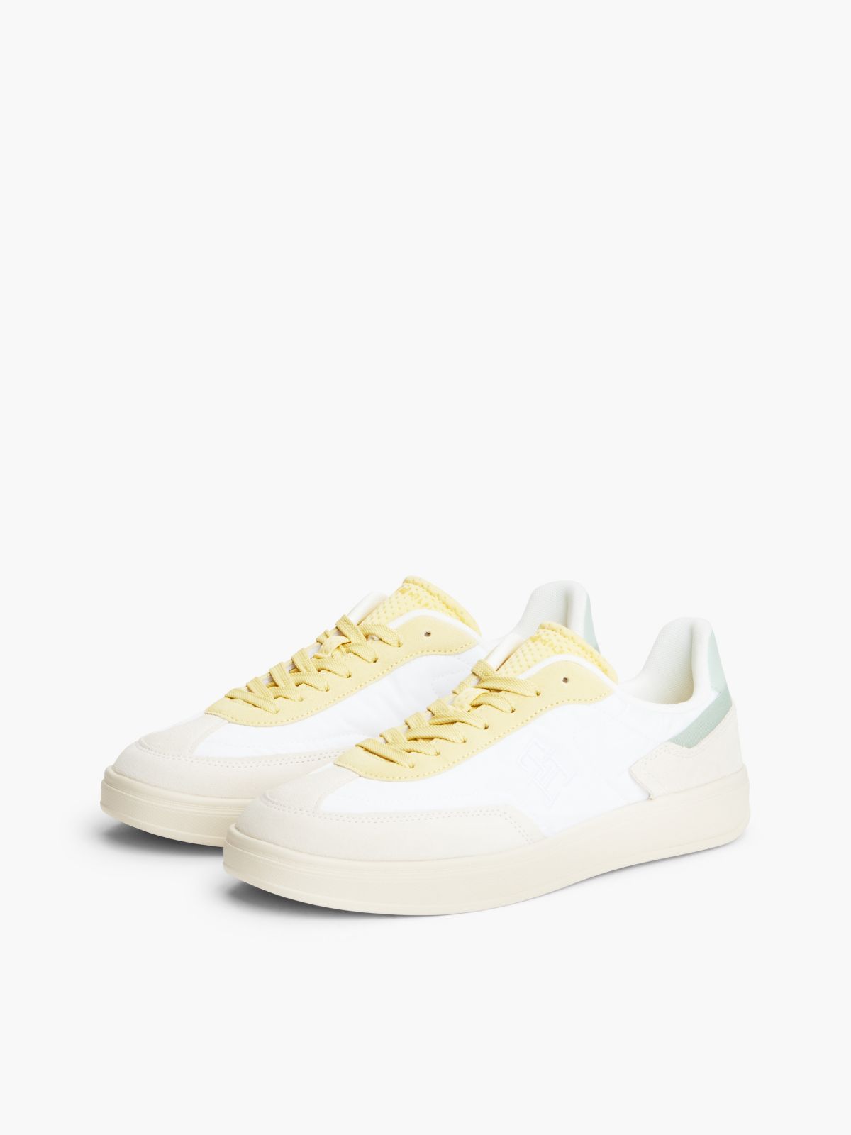 Monogram Mixed-Media Skater Sneaker — Muslin