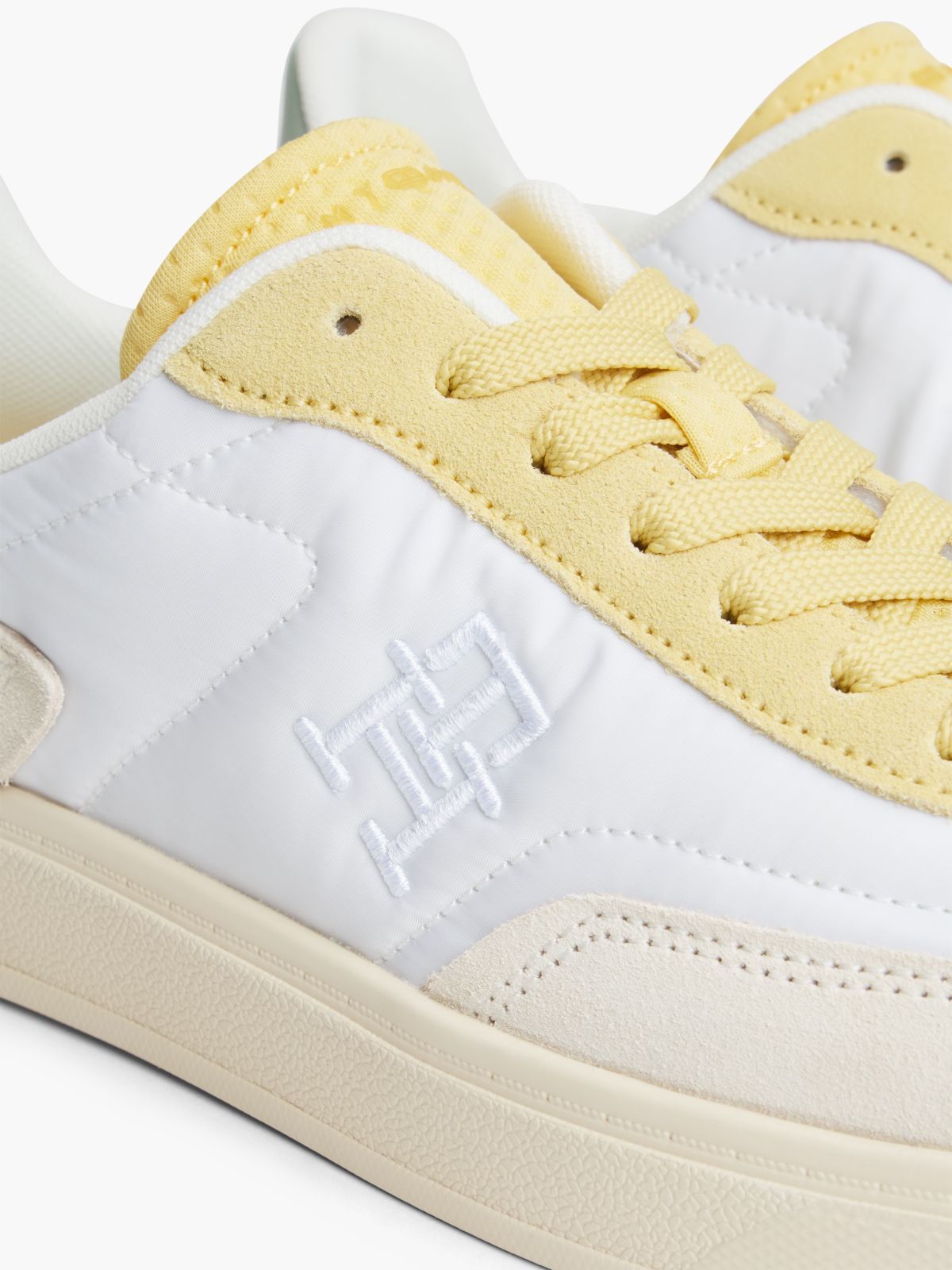 Monogram Mixed-Media Skater Sneaker — Muslin