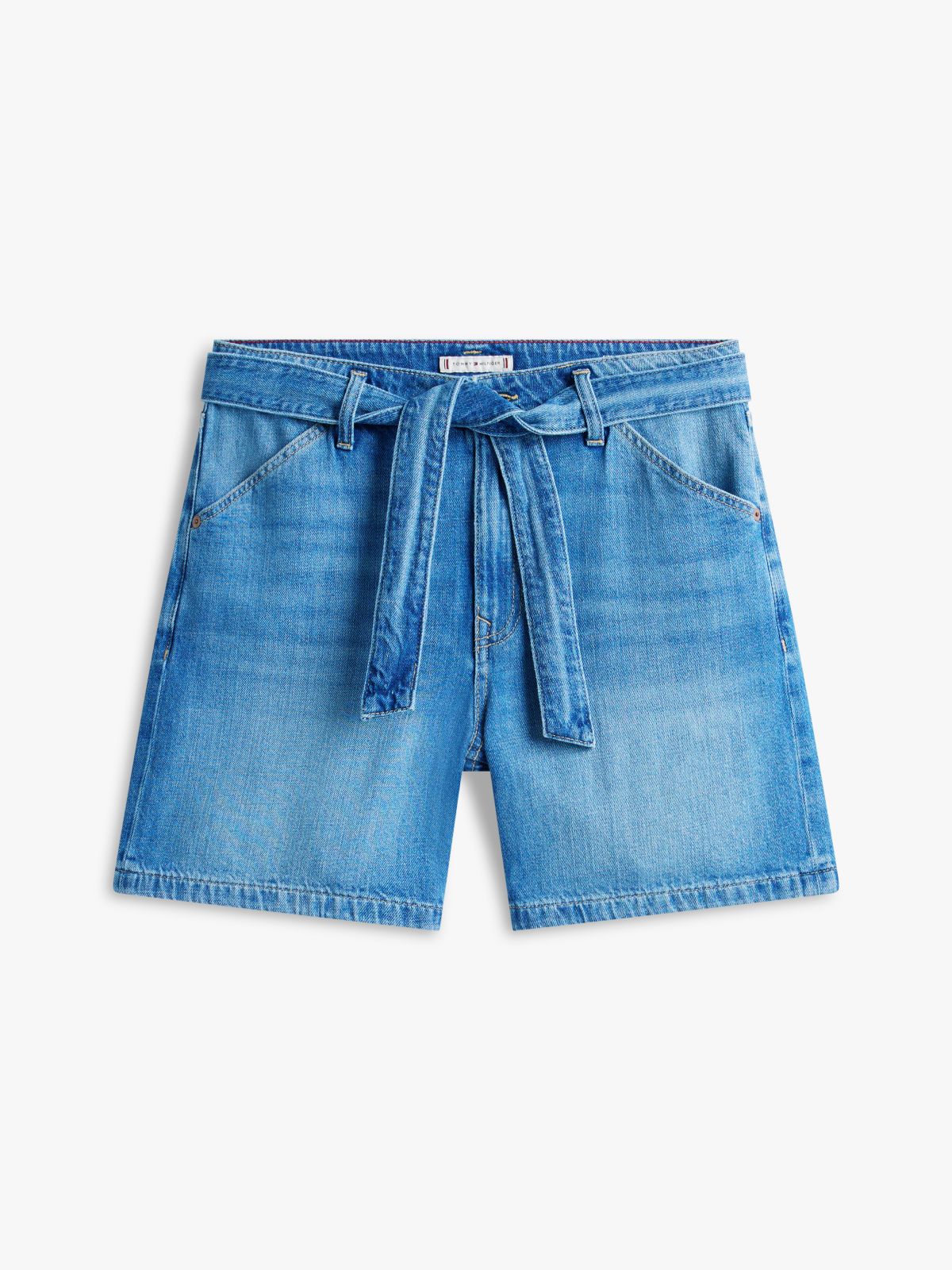 Belted High-Rise Denim Short — Medium Wash