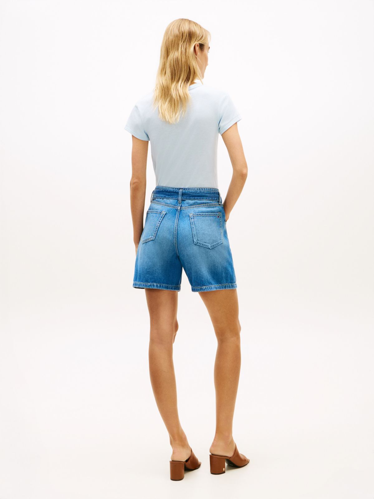 Belted High-Rise Denim Short — Medium Wash