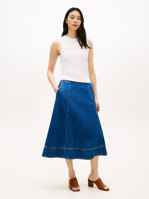 Tommy Hilfiger High-Rise Flared Denim Midi Skirt — фото 2