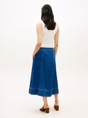Tommy Hilfiger High-Rise Flared Denim Midi Skirt — фото 4