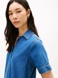 Open Placket Denim Mini Dress — Medium Wash 2