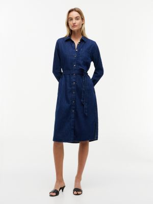 Denim Belted Shirtdress, Dark Wash