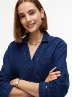 Denim V-Neck Pullover Shirt — Dark Wash 3