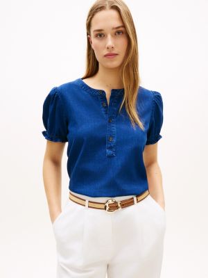 Lightweight Denim Shirred Pullover Shirt