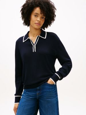 Lightweight Tipped Sweater Polo, Navy