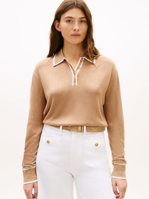 Lightweight Tipped Sweater Polo, Iconic Camel