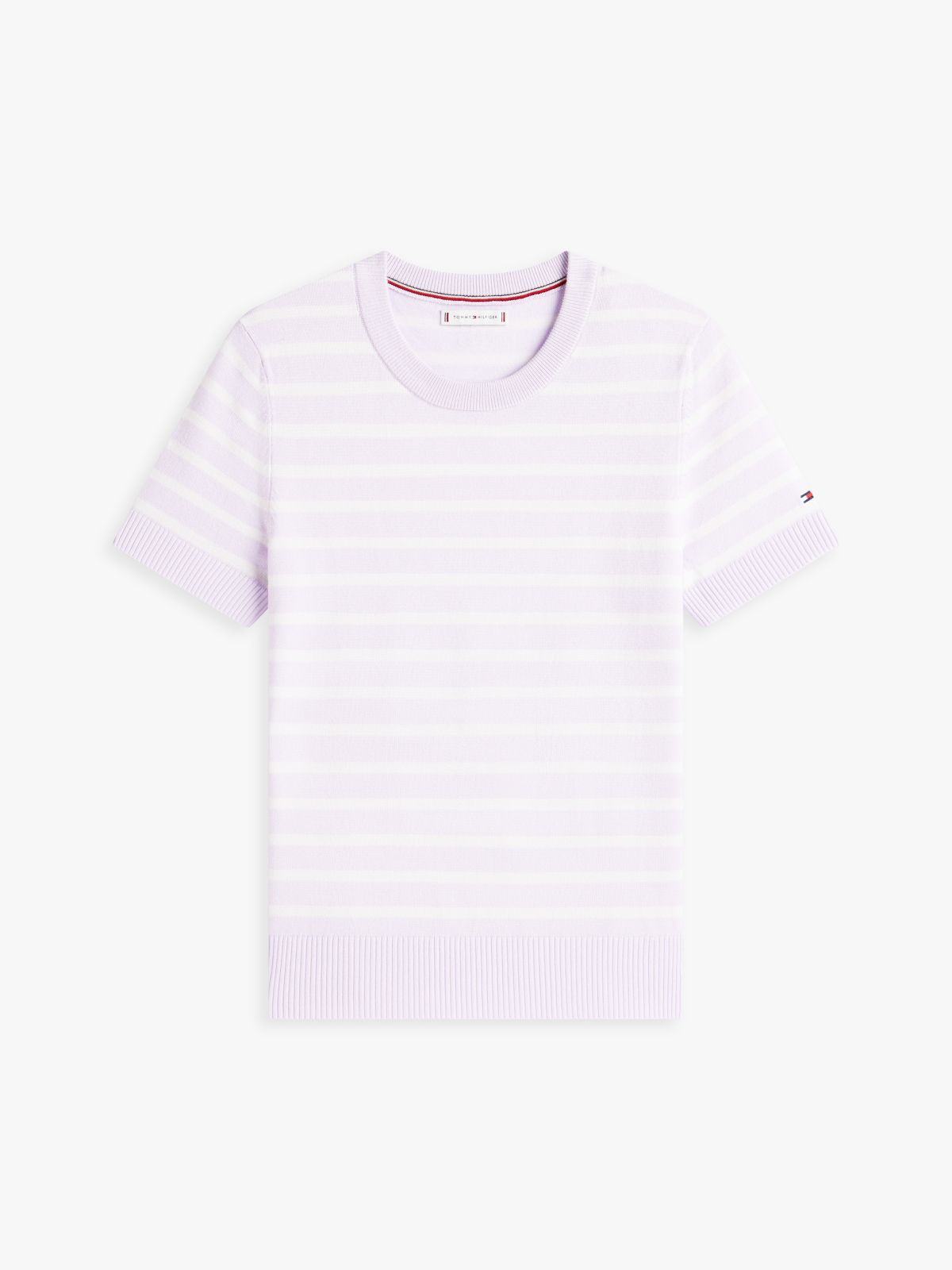 Stripe Lightweight Short-Sleeve Sweater — Lilac Sprig