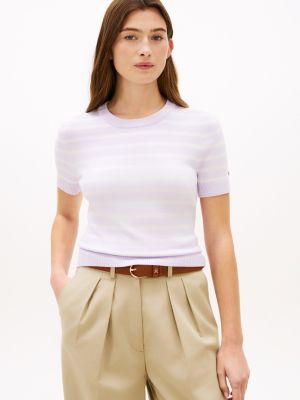 Stripe Lightweight Short-Sleeve Sweater, Lilac Sprig