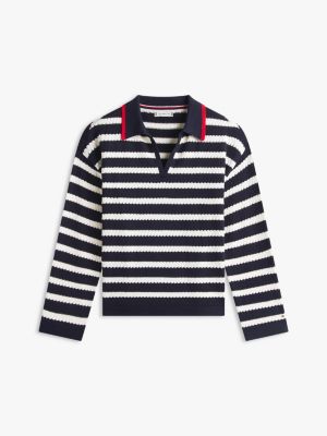 Breton Stripe Pointelle Sweater Polo | Tommy Hilfiger USA