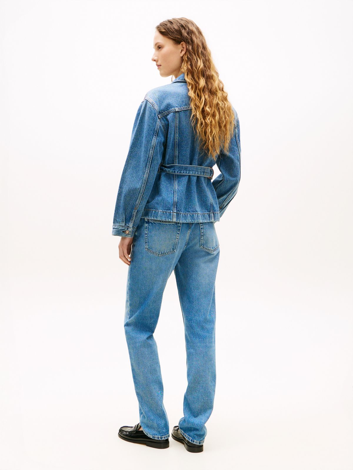Cinched Faded Denim Jacket — Medium Wash