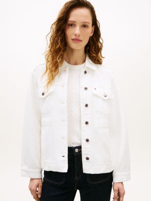 Cinched Denim Jacket, Optic White