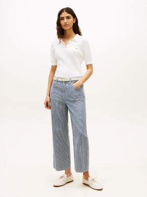 Railroad Stripe High-Rise Wide Leg Jean, Medium Wash Railroad Indigo