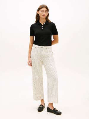Railroad Stripe High-Rise Wide Leg Jean, Ecru Railroad
